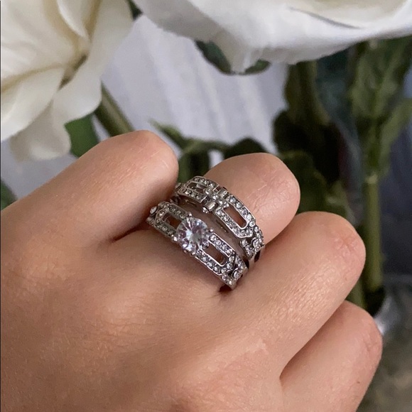 925 Sterling Silver 2 pcs Rings White Sapphire - Picture 13 of 15